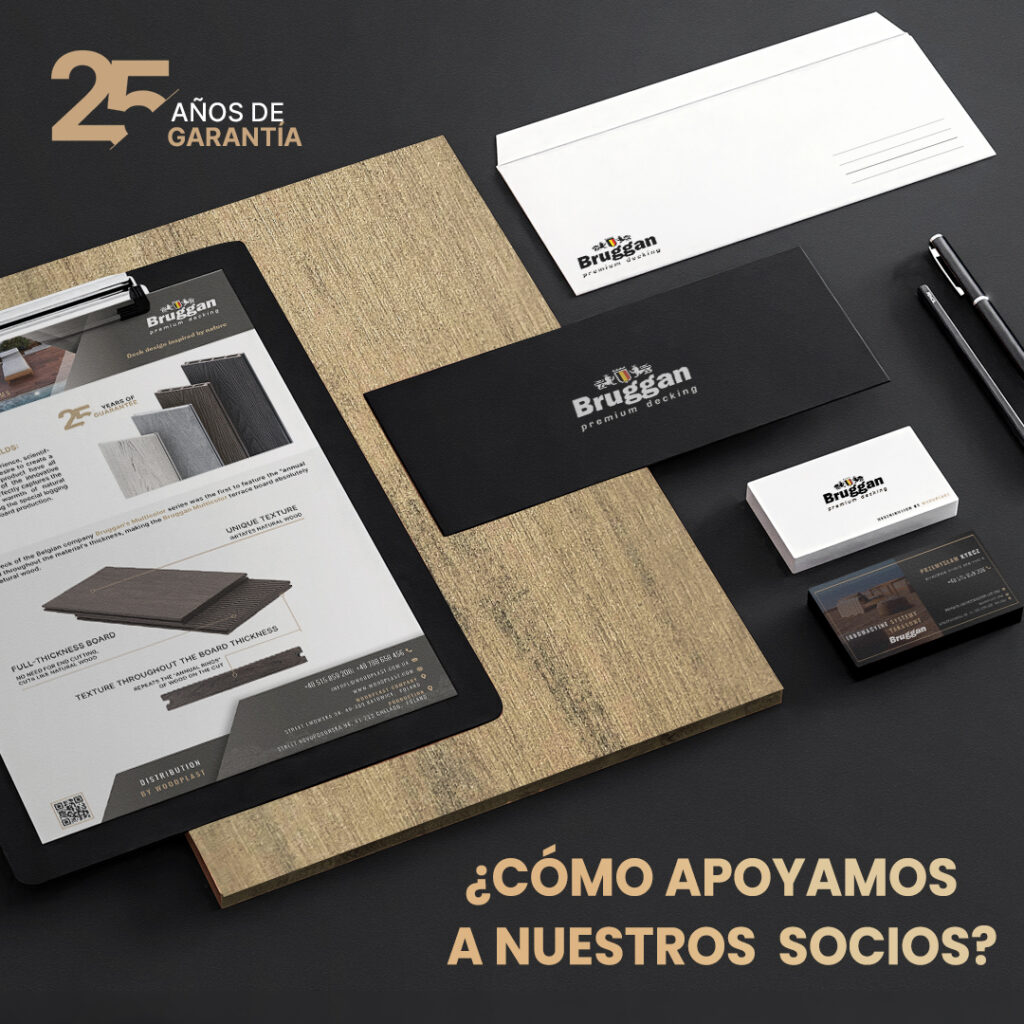 Apoyo de marketing para nuestros socios. ¿Por qué es importante? Tarjetas de visita, folletos y listas de precios con la marca Bruggan y Legro