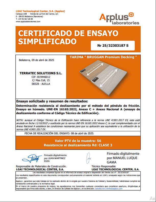Documentación técnica y certificados de tarima WOODPLAST para arquitectos